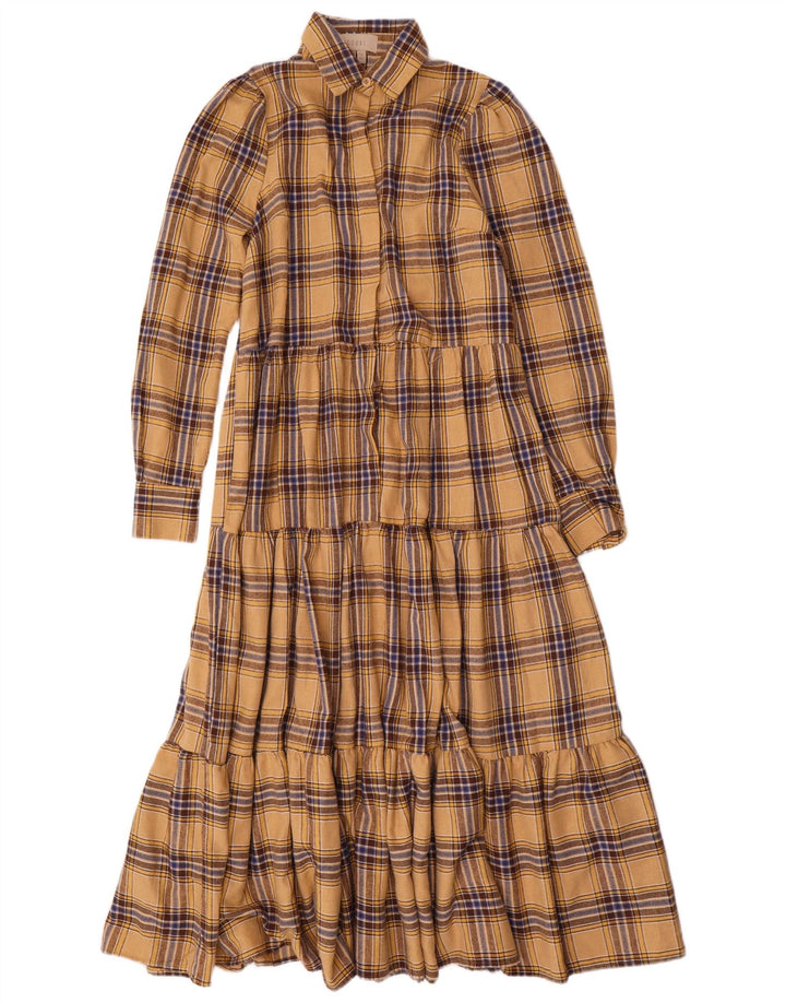 Γυναικείο μακρυμάνικο μάξι φόρεμα Coast UK 10 Small Beige Check Polyester