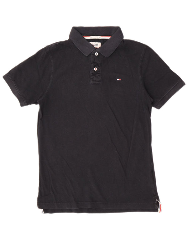 Ανδρικό μπλουζάκι πόλο Tommy Hilfiger, μεσαίο μαύρο βαμβακερό