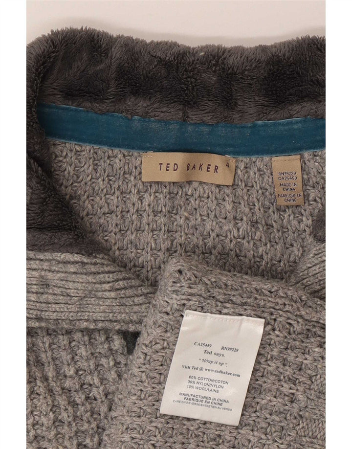 Ted Baker Ανδρικό πουλόβερ με λαιμό με κουμπιά, μέγεθος 4, μεγάλο γκρι βαμβακερό