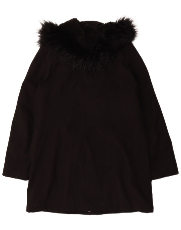 Dkny Γυναικείο παλτό Sherpa με κουκούλα UK 16 Large μαύρο πολυεστέρα