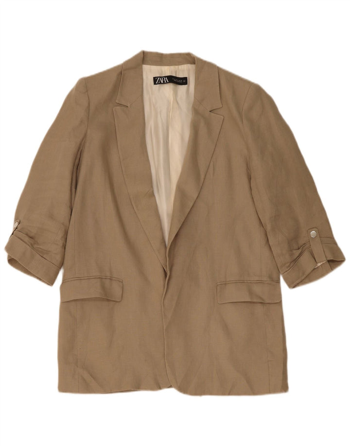 Zara Γυναικείο Μπουφάν 3/4 με ανοιχτό μανίκι UK 14 Medium Beige Λινό