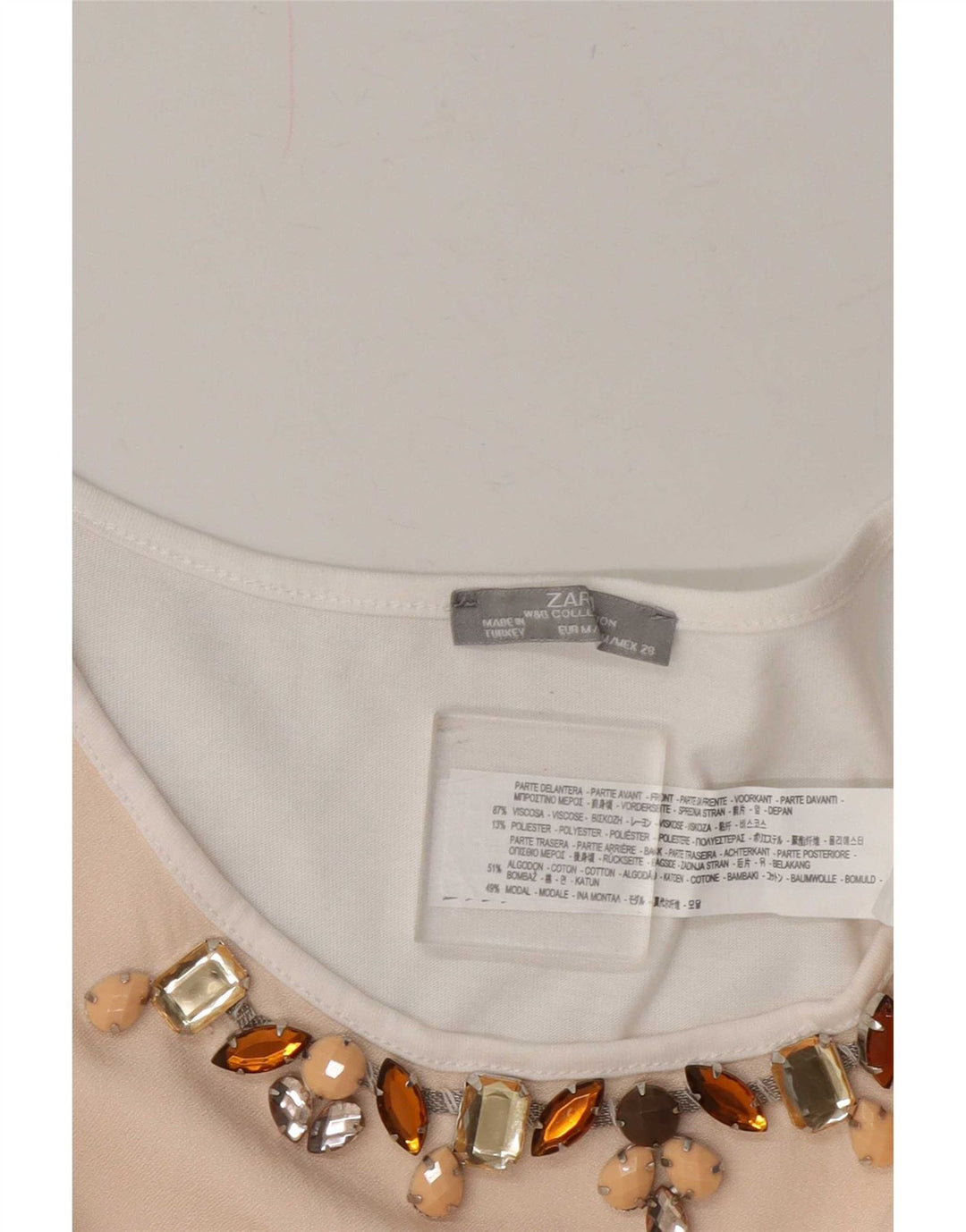 Zara Γυναικείο T-Shirt Top UK 14 Medium White Colorblock Viscose