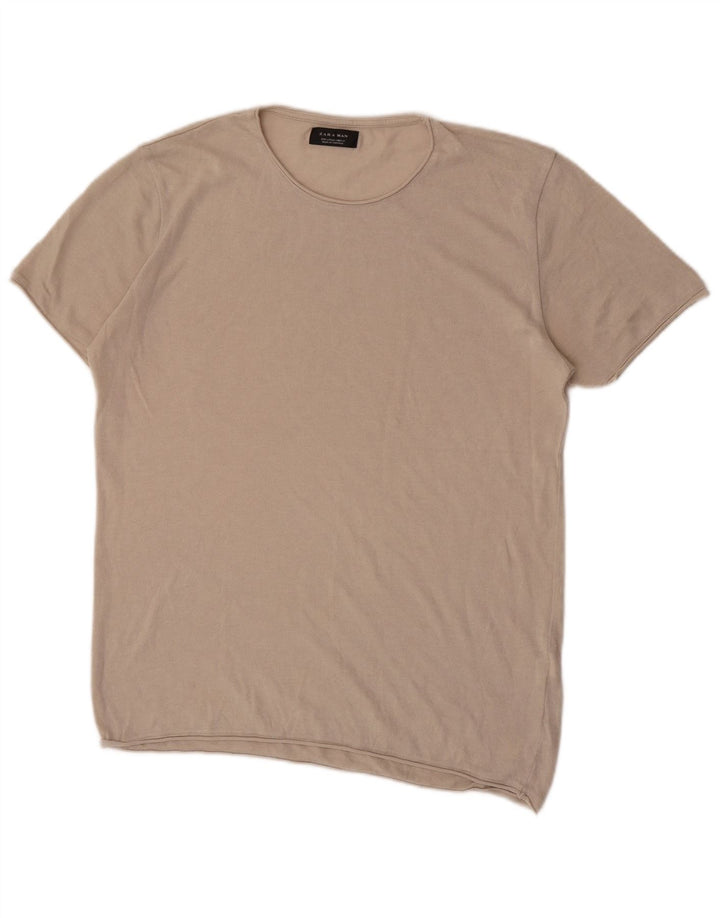 Ανδρικό T-Shirt Zara Top Large Beige Βαμβακερό