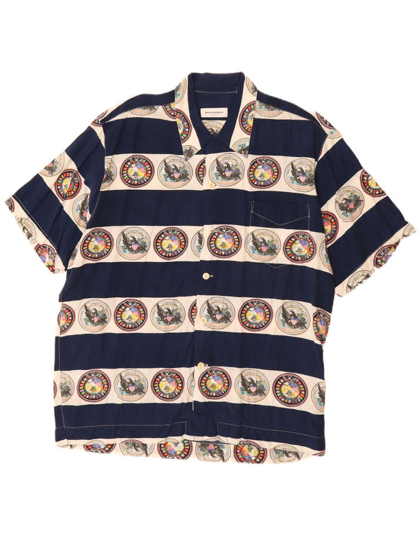 Ανδρικό γραφικό κοντομάνικο πουκάμισο VINTAGE Μεγάλο μπλε ναυτικό ριγέ βισκόζη