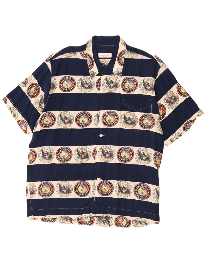 Ανδρικό γραφικό κοντομάνικο πουκάμισο VINTAGE Μεγάλο μπλε ναυτικό ριγέ βισκόζη