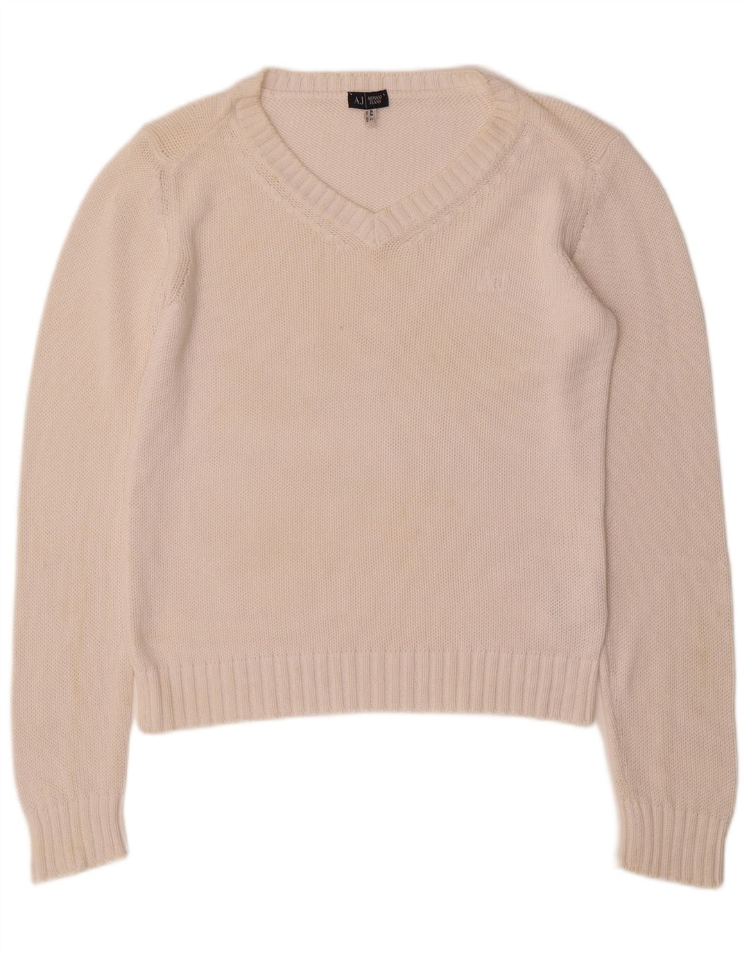 ARMANI JEANS Γυναικείο πουλόβερ με λαιμόκοψη με V λαιμόκοψη UK 16 μεγάλο λευκό βαμβακερό