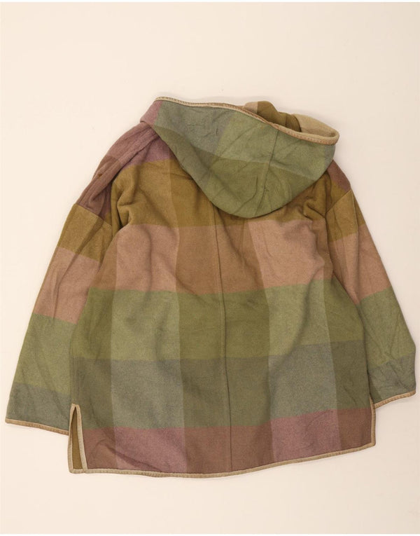 Vintage γυναικείο παλτό Duffle με κουκούλα IT 42 Medium Khaki Check Wool