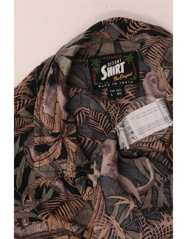 Ανδρικό κοντομάνικο πουκάμισο Pull & Bear Μεγάλη πολύχρωμη φλοράλ βισκόζη