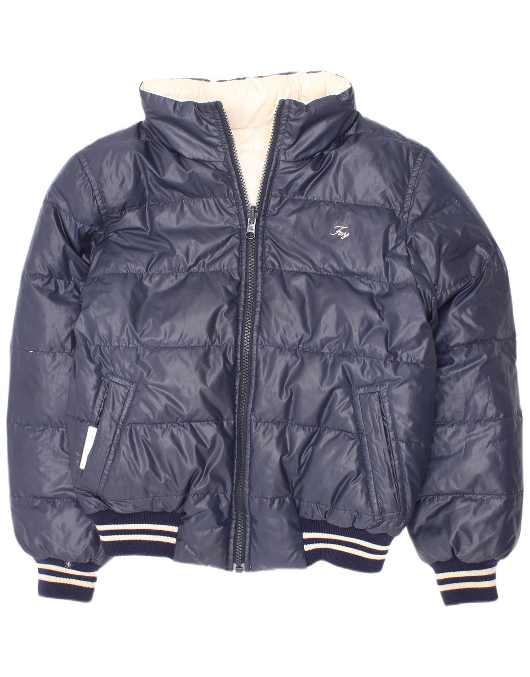 Fay Boys Hooded Reversible Jacket 7-8 Years Navy Blue ριγέ
