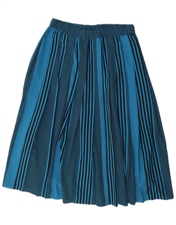 VINTAGE Γυναικεία πλισέ φούστα IT 44 Medium W32 Blue ριγέ πολυεστέρας