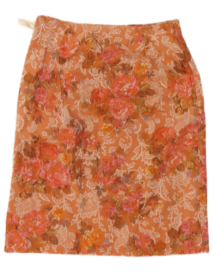 Vintage γυναικεία ίσια φούστα W28 Μεσαίο Πορτοκαλί Floral
