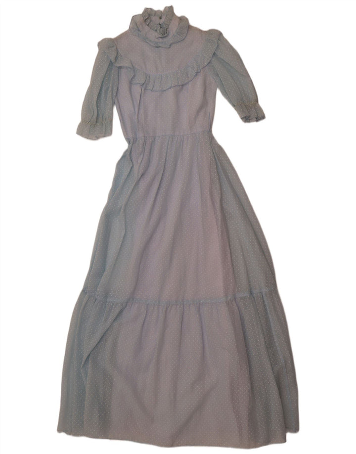 JOHN BENTLEY Γυναικείο βολάν Μπροστινό Maxi Φόρεμα UK 12 Μεσαίων Μπλε στίγματα