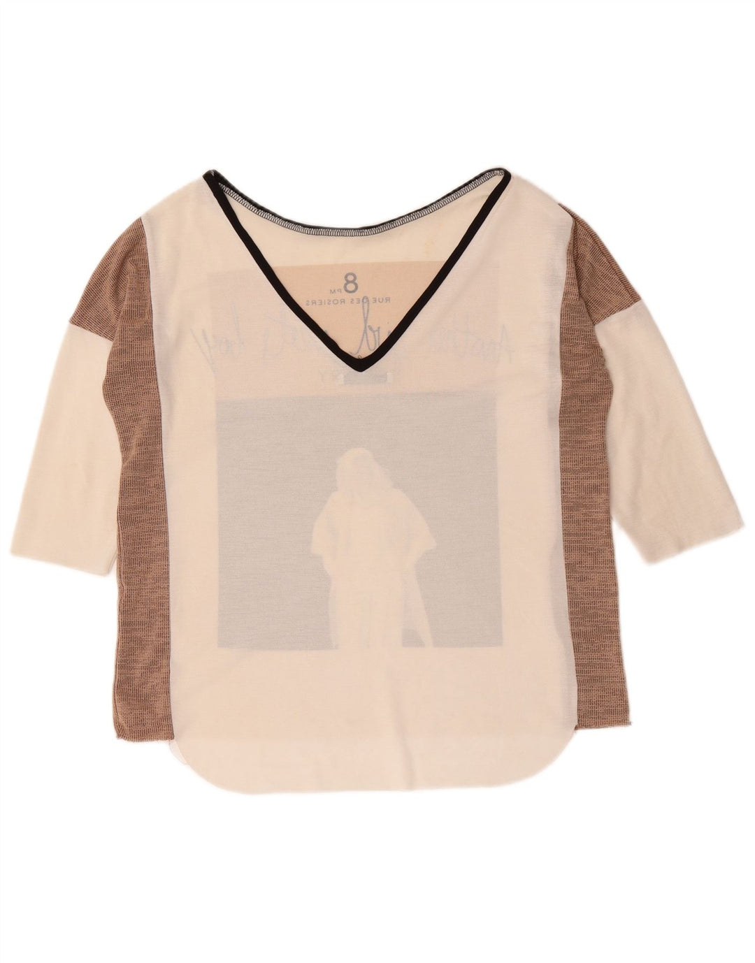 Zara Γυναικείο Γραφικό Μπλουζάκι 3/4 Μανίκι UK 10 Small White