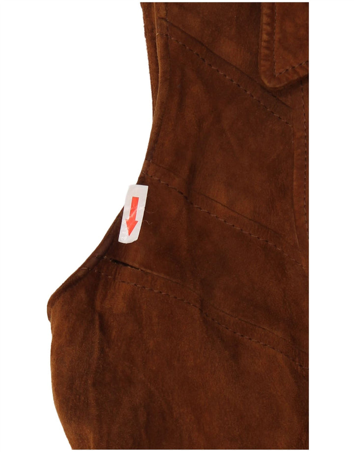 Vintage Γυναικείο Καστόρι Αμάνικο Πανωφόρι IT 46 Δερμάτινο Μεγάλο Καφέ