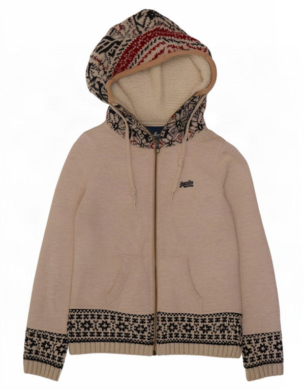 Superdry γυναικείο πουλόβερ ζακέτα με κουκούλα UK 18 XL Beige Fair Isle Acrylic