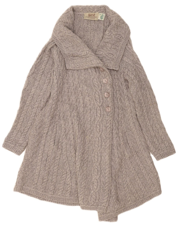 Aran Crafts Γυναικεία ζακέτα Longline UK 12 μεσαίο γκρι μαλλί Merino