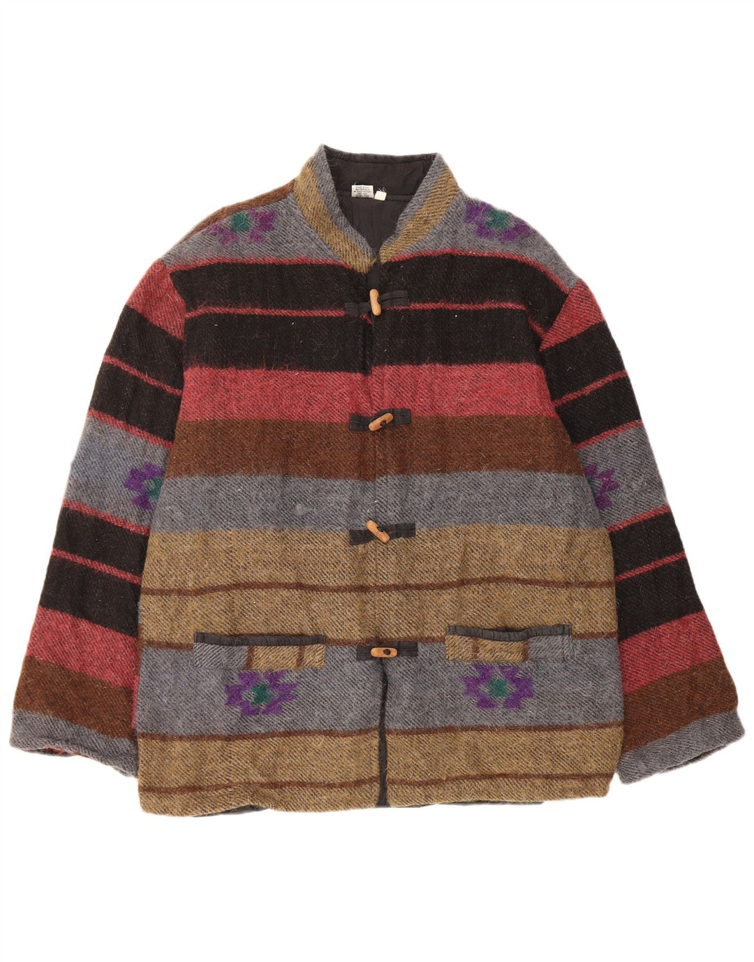 Vintage Γυναικείο Bomber Jacket UK 16 Μεγάλο πολύχρωμο ριγέ μαλλί