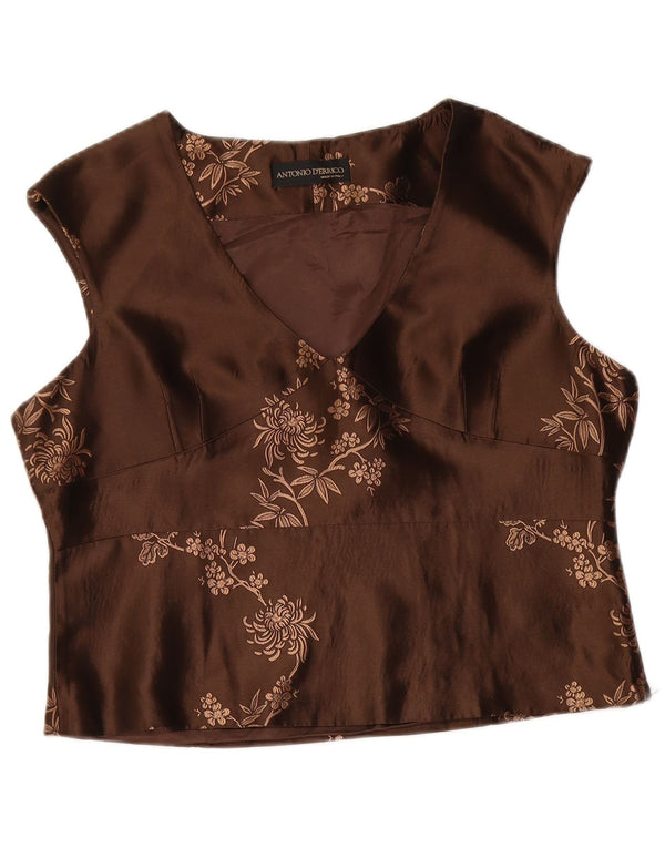 ANTONIO D'ERRICO Γυναικεία Crop Μπλούζα Τοπ UK 16 Large Brown Floral