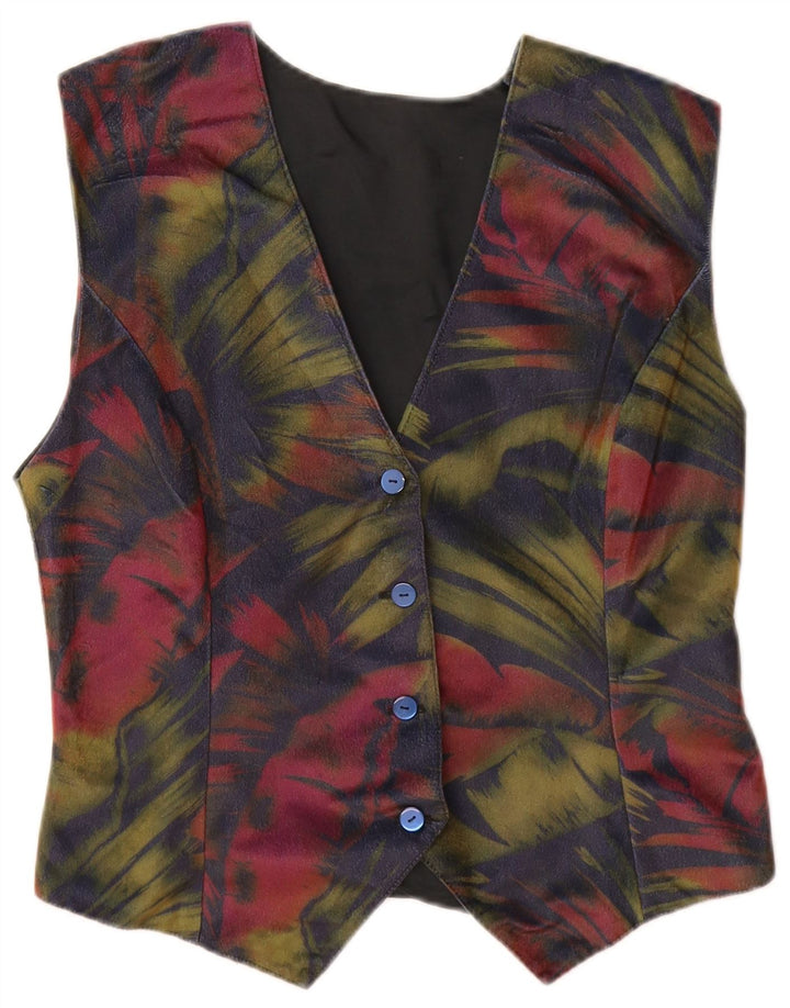 VINTAGE Γυναικείο Γιλέκο UK 12 Medium Navy Blue Floral