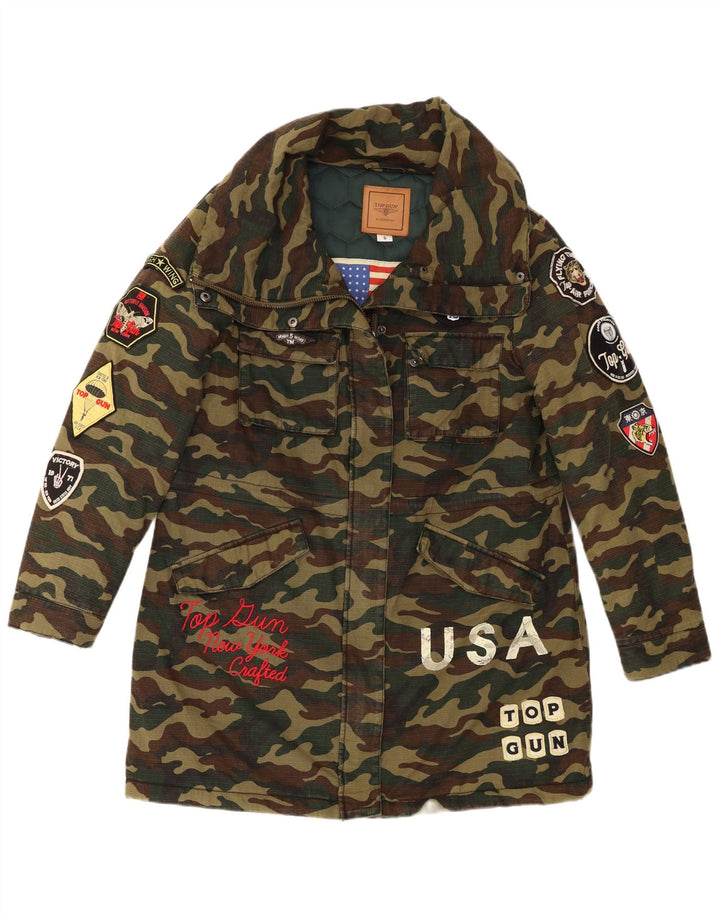 Vintage γυναικείο oversized γραφικό πανωφόρι UK 10 Small Khaki Camouflage