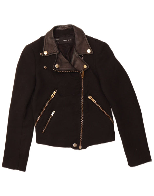 ZARA Γυναικείο Crop Biker Jacket UK 6 XS Μαύρο Πολυεστέρας