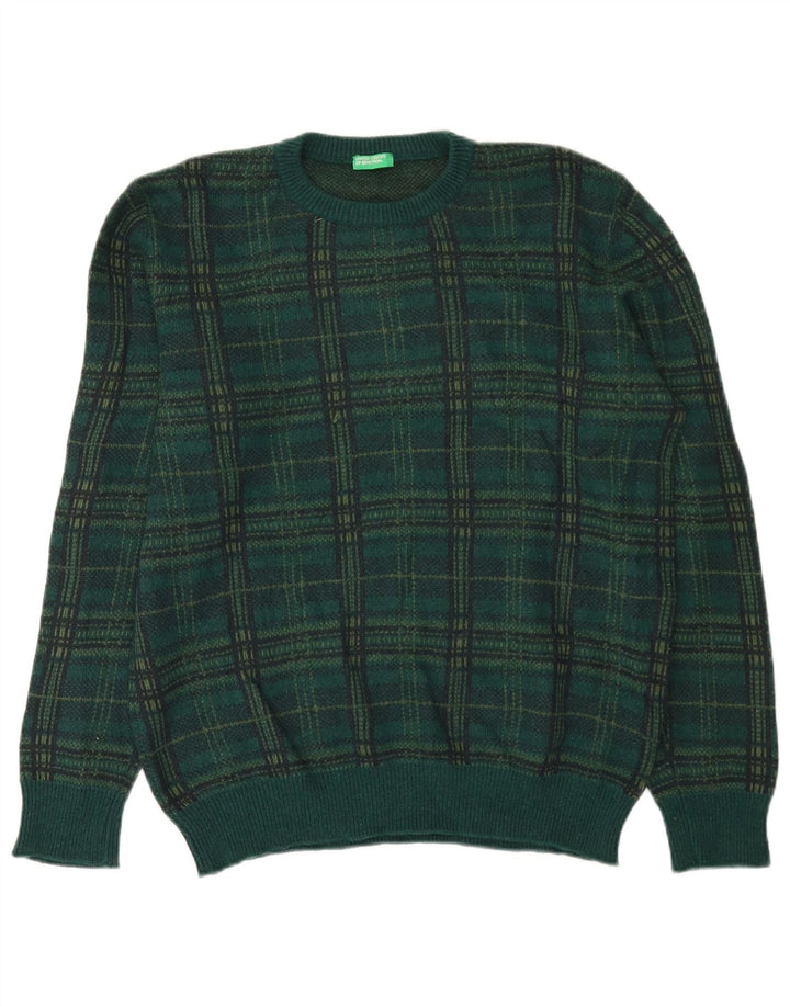Ανδρικό πουλόβερ Benetton Crew Neck Jumper XL Green Check Wool