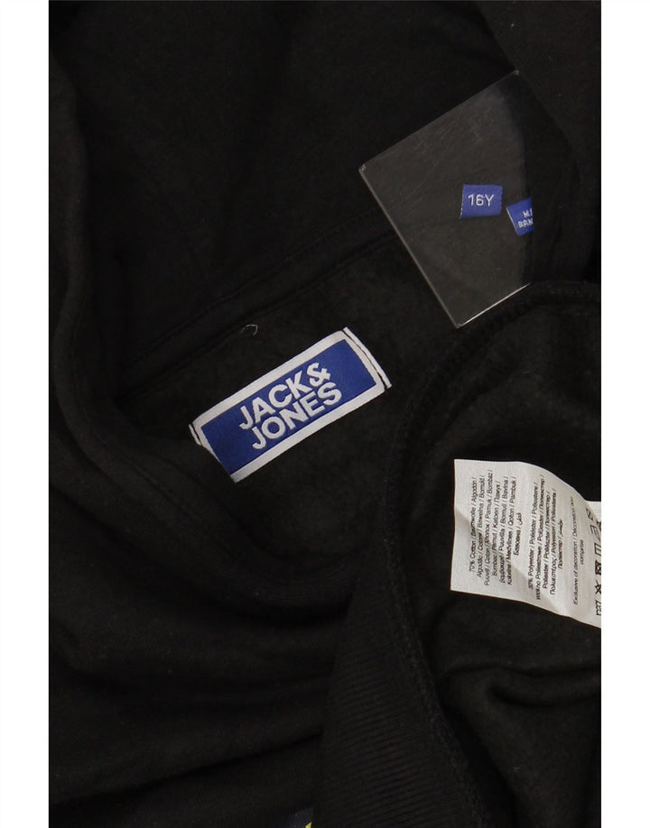 JACK & JONES Boys Graphic Hoodie Jumper 15-16 ετών μαύρο βαμβακερό