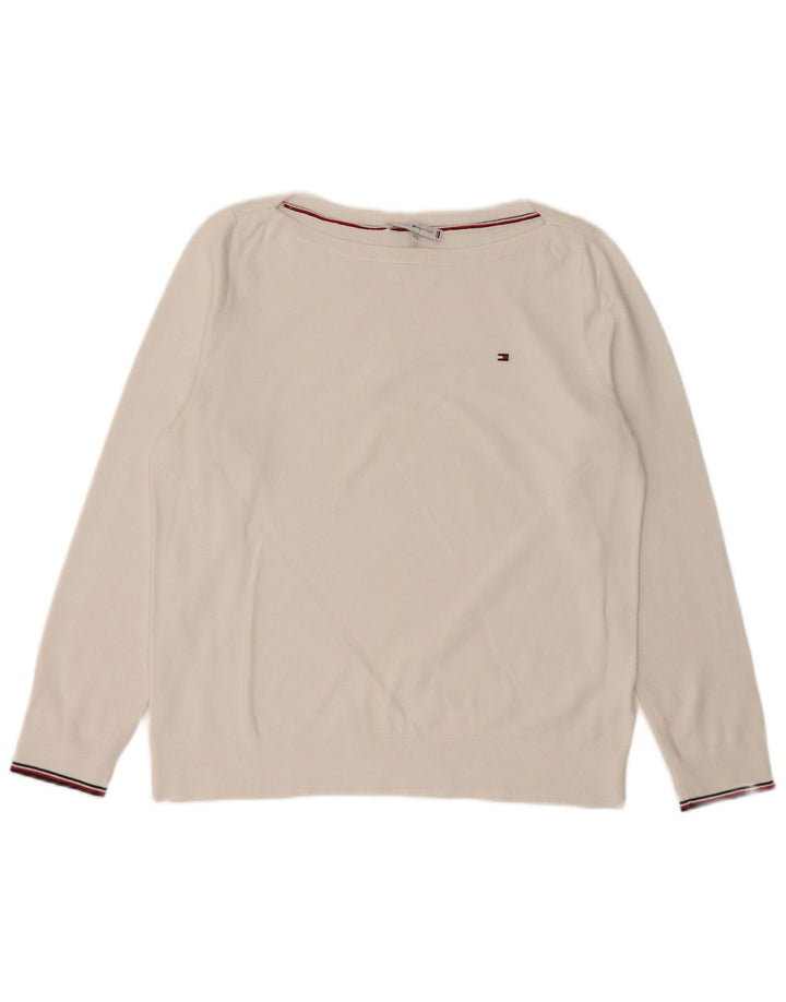 TOMMY HILFIGER Γυναικείο πουλόβερ με λαιμό βάρκα UK 14 Μεσαίο λευκό