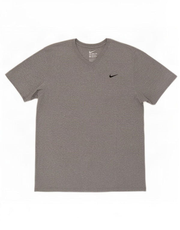Ανδρικό μπλουζάκι Nike με κοψί και μεγάλο γκρι βαμβακερό μπλουζάκι