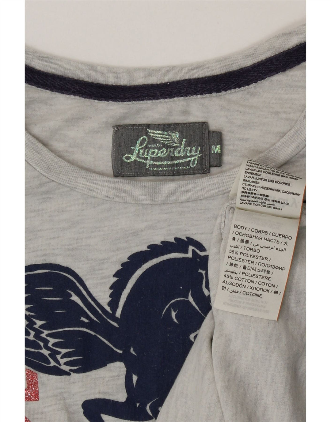 Γυναικείο γραφικό μπλουζάκι Superdry τοπ UK 12 μεσαίου γκρι πολυεστέρας