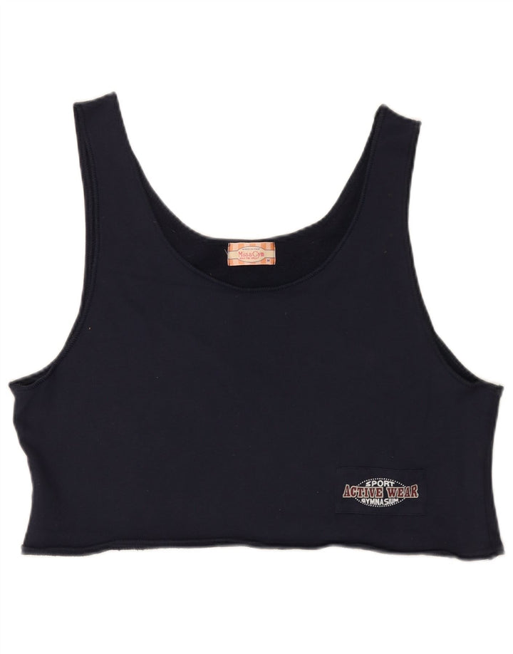 Vintage Γυναικείο Crop Γιλέκο UK 14 Medium Navy Blue Cotton