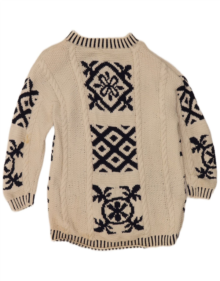 Vintage γυναικείο πουλόβερ με λαιμό χελώνα EU 38 Medium Off White γεωμετρικό