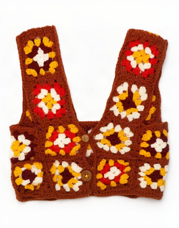 Vintage γυναικείο αμάνικο Crop Top 10 Small πολύχρωμο γεωμετρικό