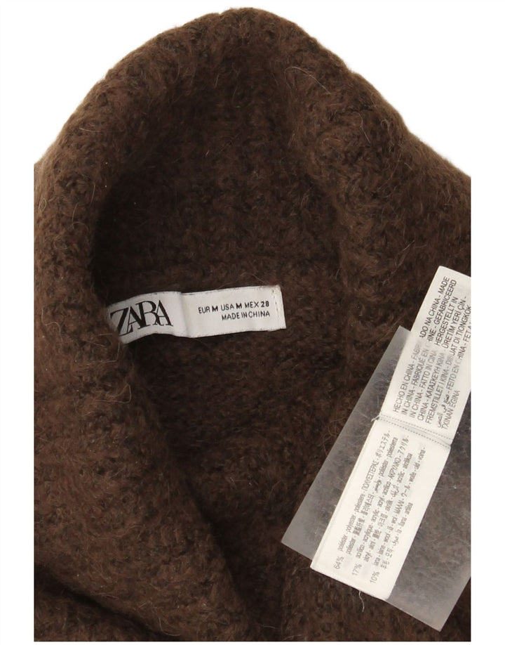 Zara Γυναικείο Crop Roll Neck Jumper πουλόβερ UK 14 Μεσαίο καφέ πολυεστέρας