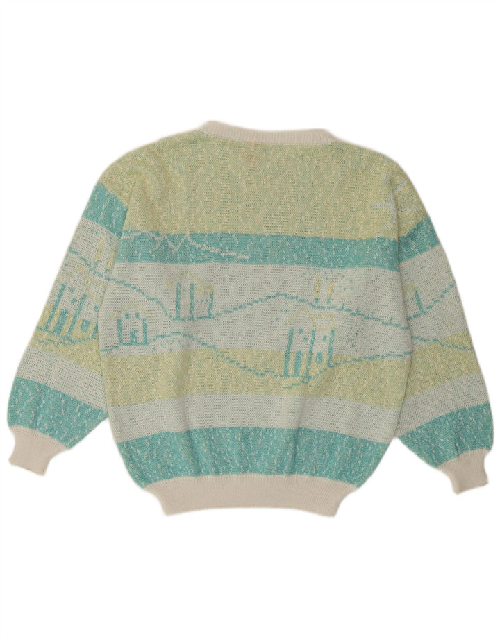 VINTAGE Γυναικείο πουλόβερ με λαιμόκαυστο UK 16 Μεγάλο πολύχρωμο ριγέ