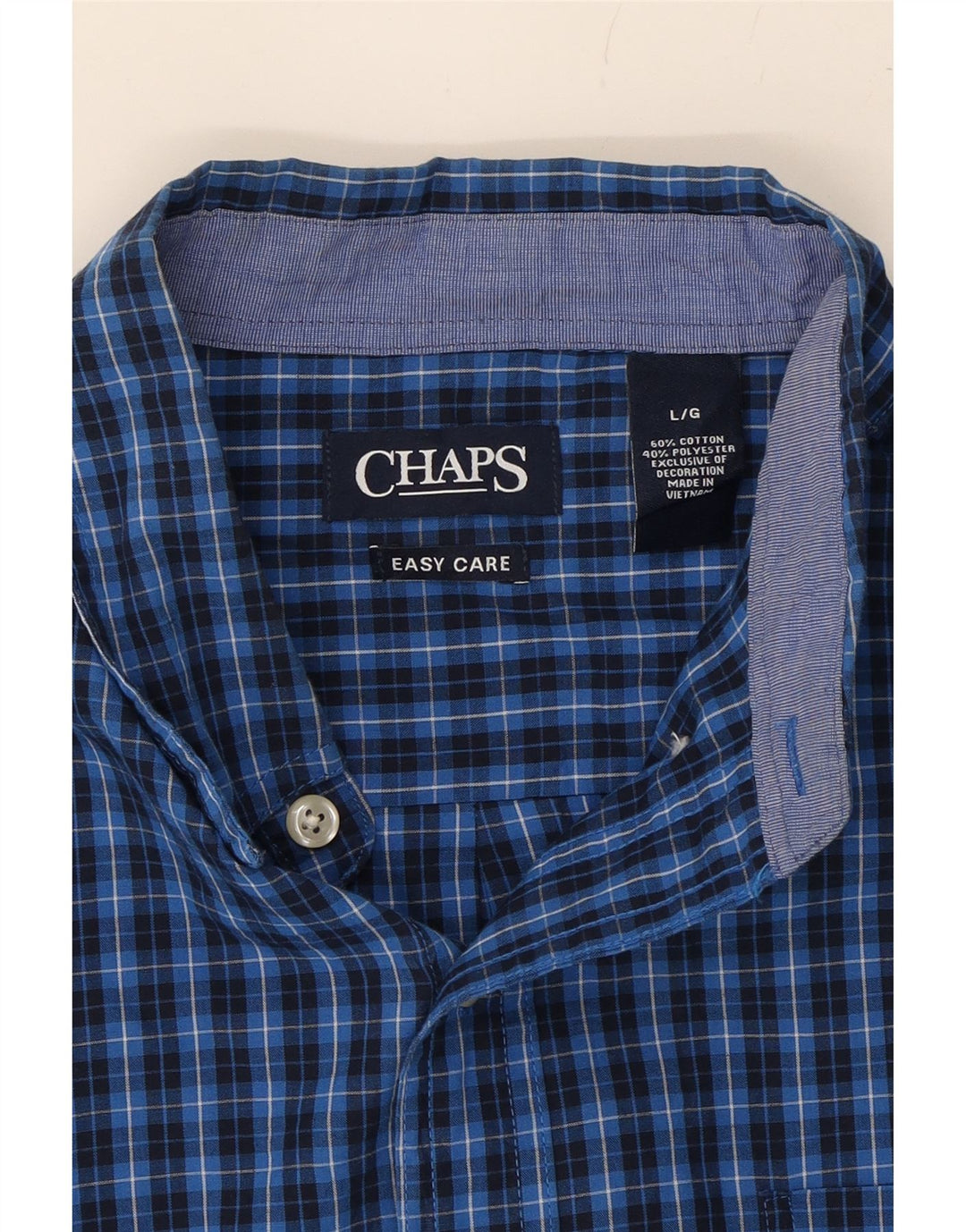 CHAPS Mens Easy Care Shirt Large Blue Check Cotton Vintage Chaps and Second-Hand Chaps from Messina Hembry 