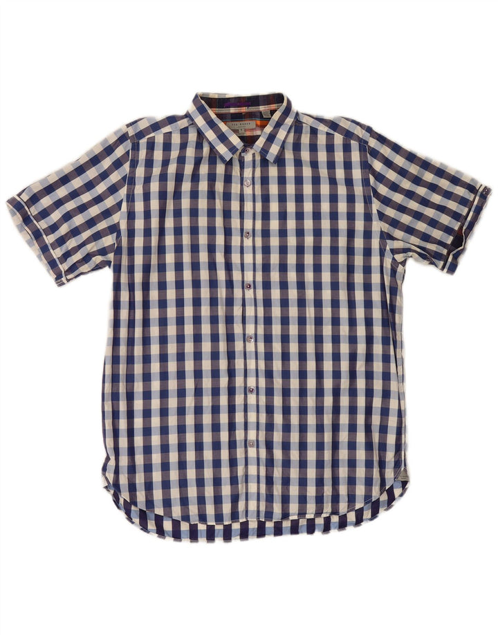 Ted Baker Ανδρικό κοντομάνικο πουκάμισο νούμερο 5 XL Navy Blue Check Cotton