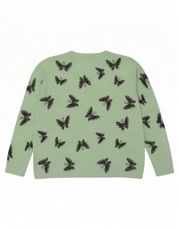 Marks & Spencer Γυναικείο πουλόβερ με λαιμόκοψη UK 22 3XL Green Butterfly