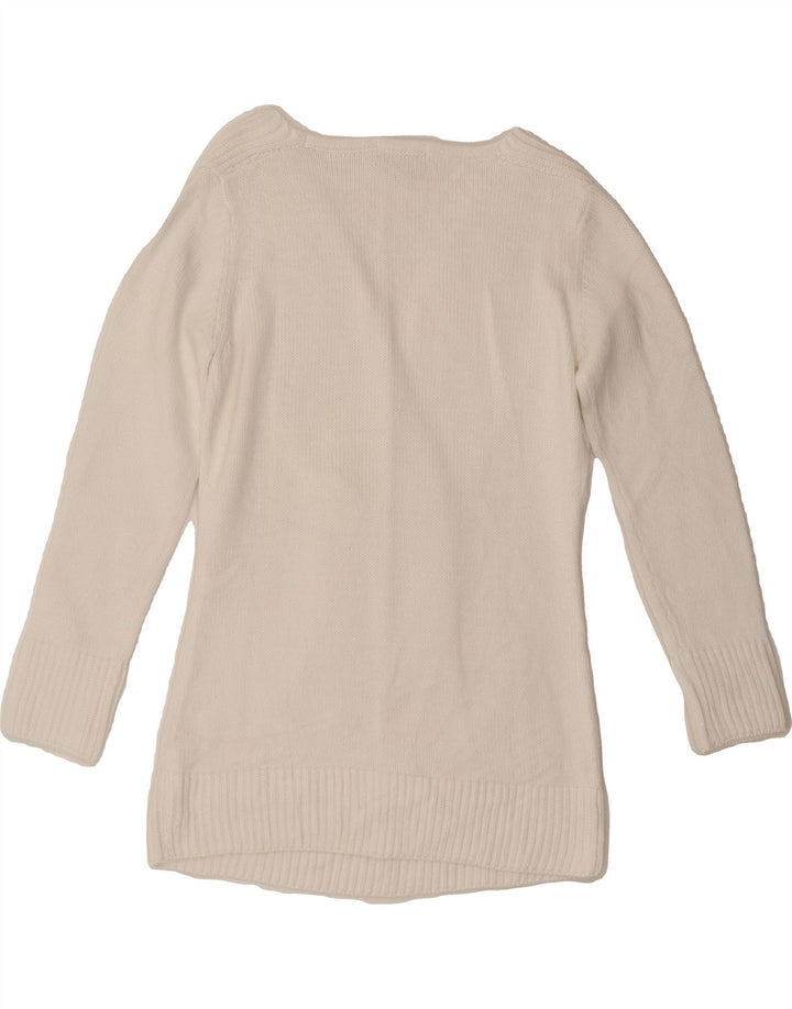 VINTAGE Womens V-Neck Jumper Sweater UK 12 Medium White Cotton Vintage Vintage and Second-Hand Vintage from Messina Hembry 