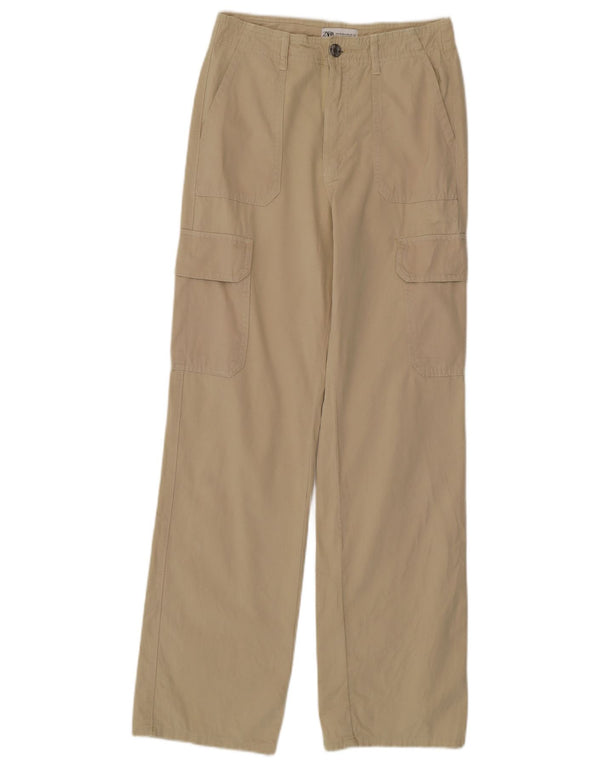 ZARA Γυναικείο ψηλόμεσο ίσιο παντελόνι Cargo EU 34 2XS W24 L31 Πράσινο