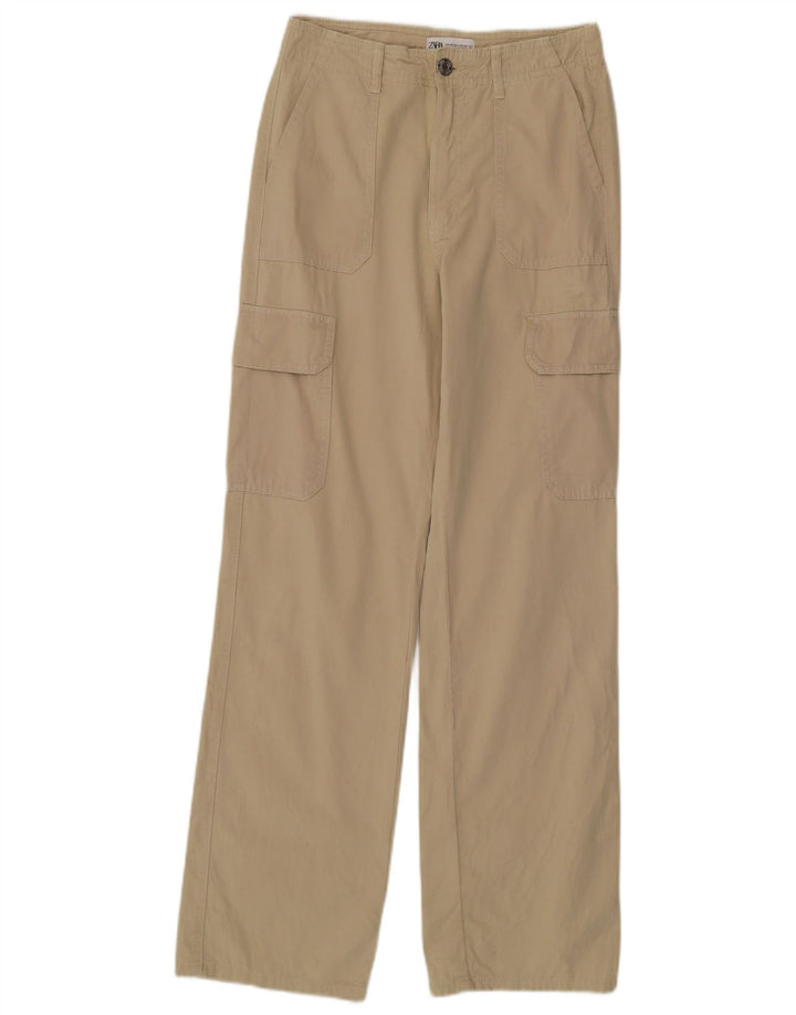 ZARA Γυναικείο ψηλόμεσο ίσιο παντελόνι Cargo EU 34 2XS W24 L31 Πράσινο