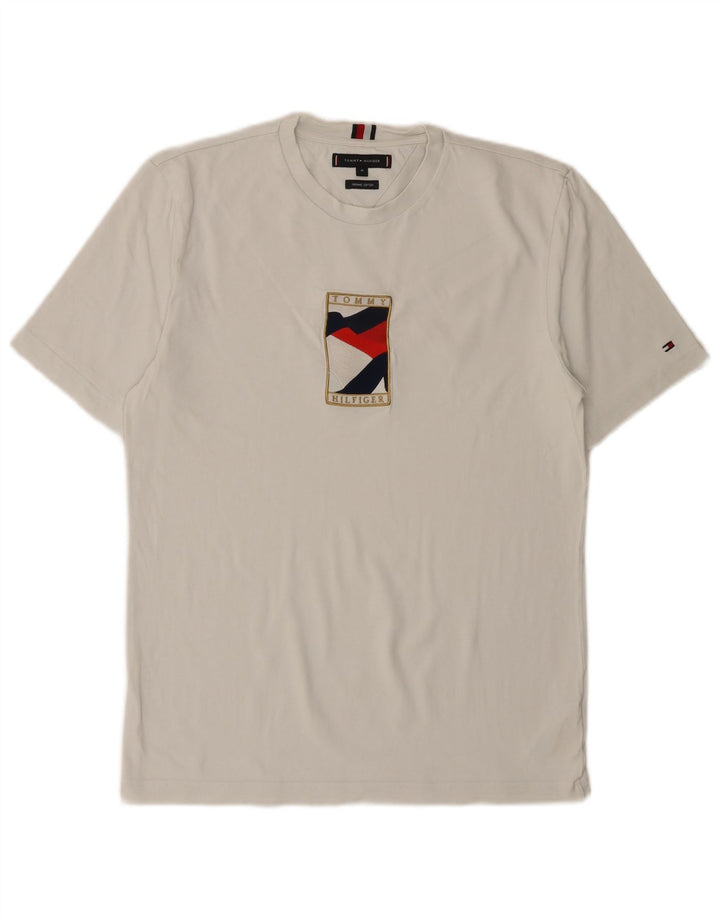 Ανδρικό γραφικό μπλουζάκι TOMMY HILFIGER Τοπ μεσαίο λευκό βαμβακερό