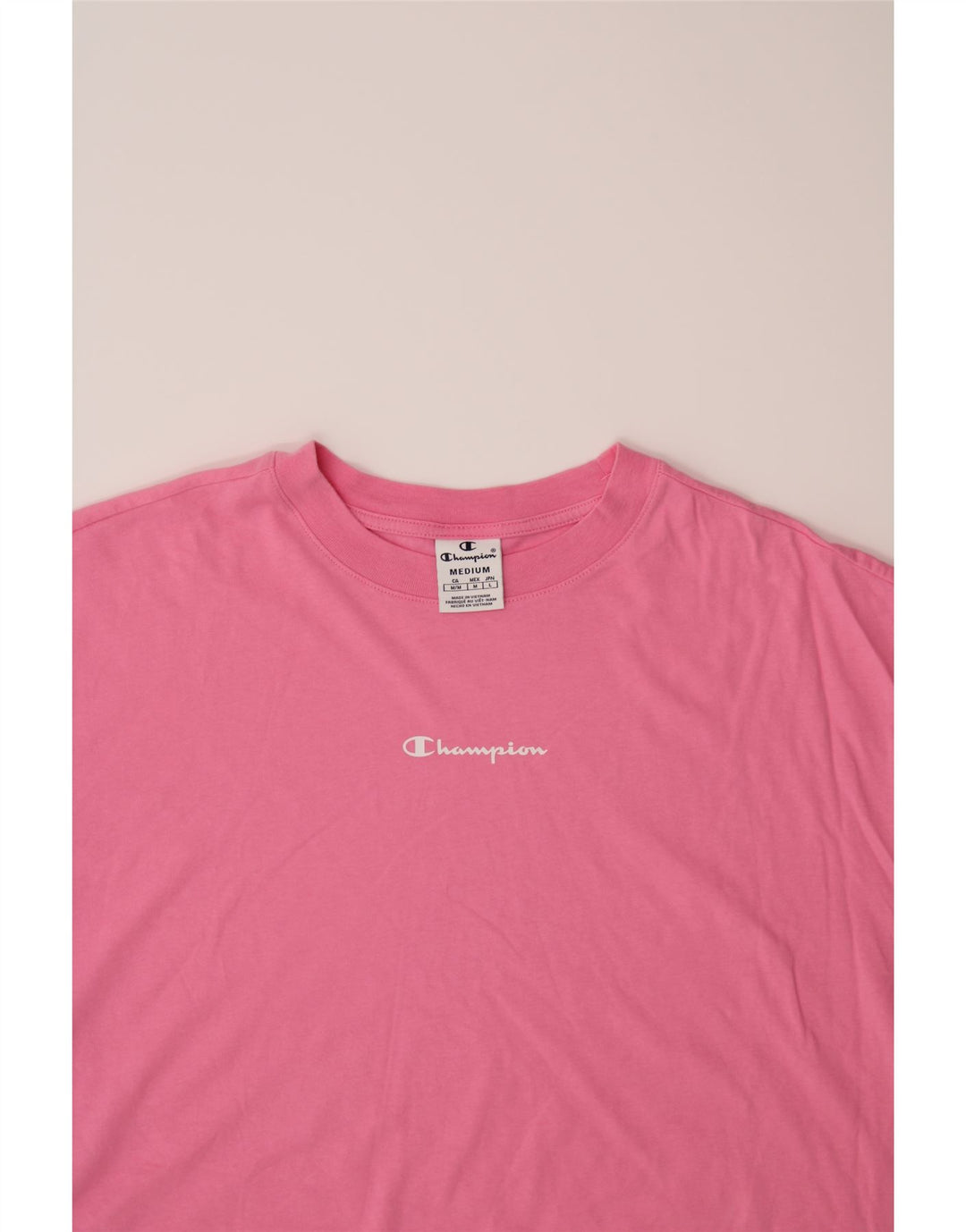 CHAMPION Womens Oversized Graphic T-Shirt Top UK 14 Medium Pink Vintage Champion and Second-Hand Champion from Messina Hembry 