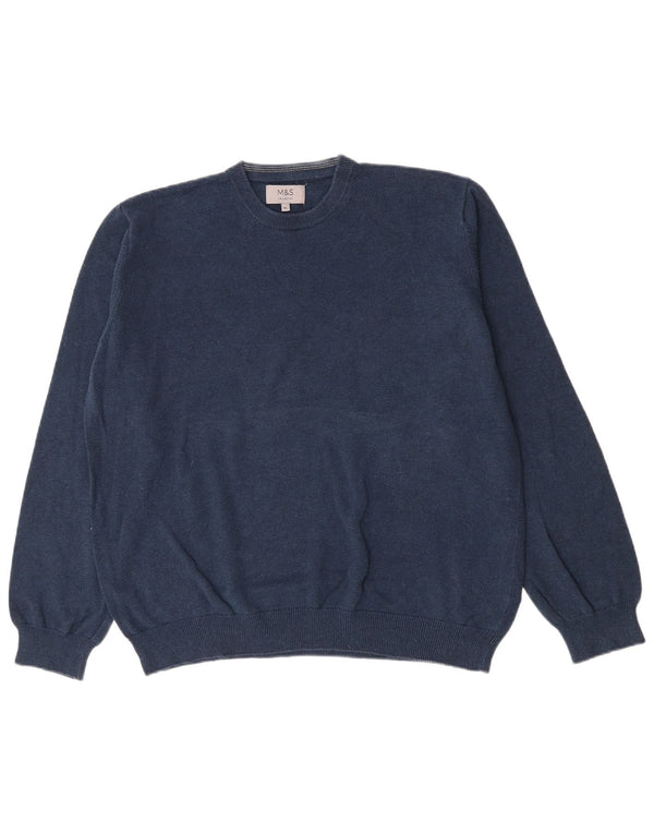 Ανδρικό πουλόβερ Marks & Spencer Crew Neck Jumper XL Navy Blue Cotton
