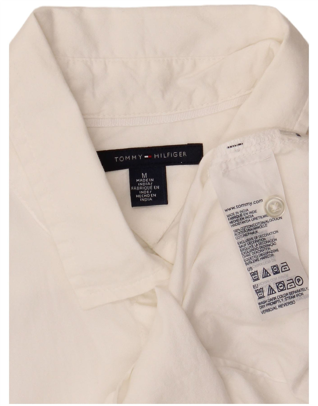 TOMMY HILFIGER Γυναικείο κοντομάνικο πουκάμισο μπλούζα UK 14 μεσαίο λευκό βαμβακερό