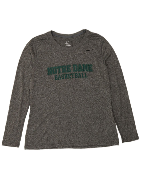 Γυναικείο Nike Dri Fit Graphic Top μακριά μανίκια UK 16 Large Grey Flecked