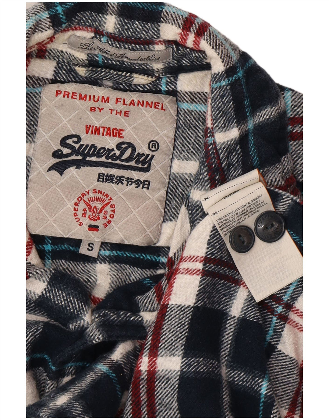 Ανδρικό φανελένιο πουκάμισο SUPERDRY Μικρό μπλε ναυτικό καρό βαμβακερό