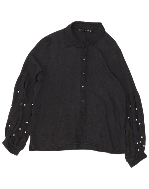 ZARA Γυναικείο πουκάμισο Oversized Μπλούζα UK 10 Small Grey Viscose