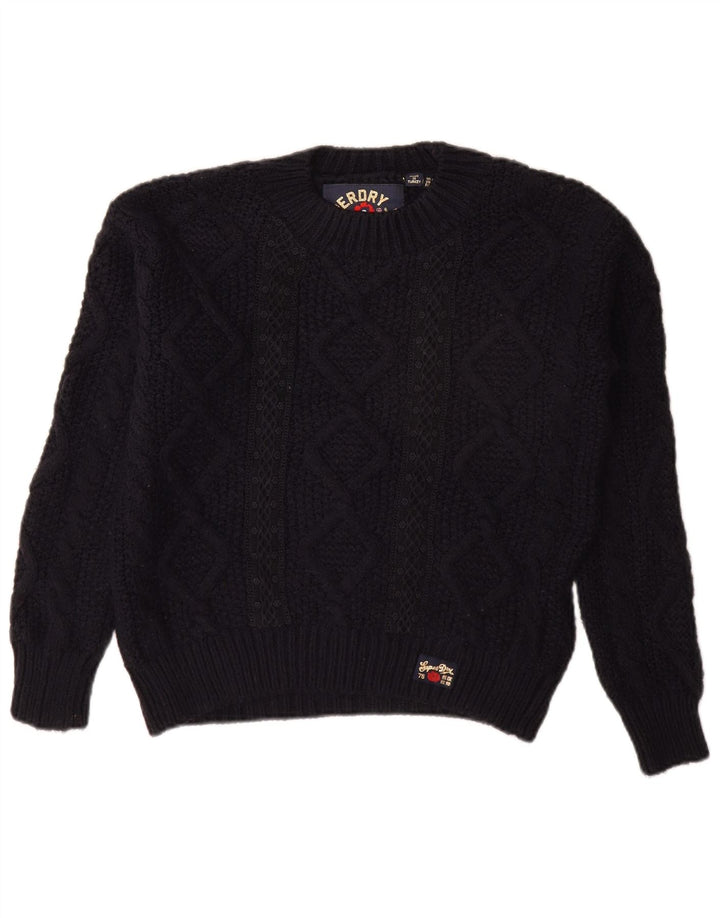 SUPERDRY Γυναικείο πουλόβερ με λαιμόκοψη μεγάλου μεγέθους UK 8 Small Navy Blue