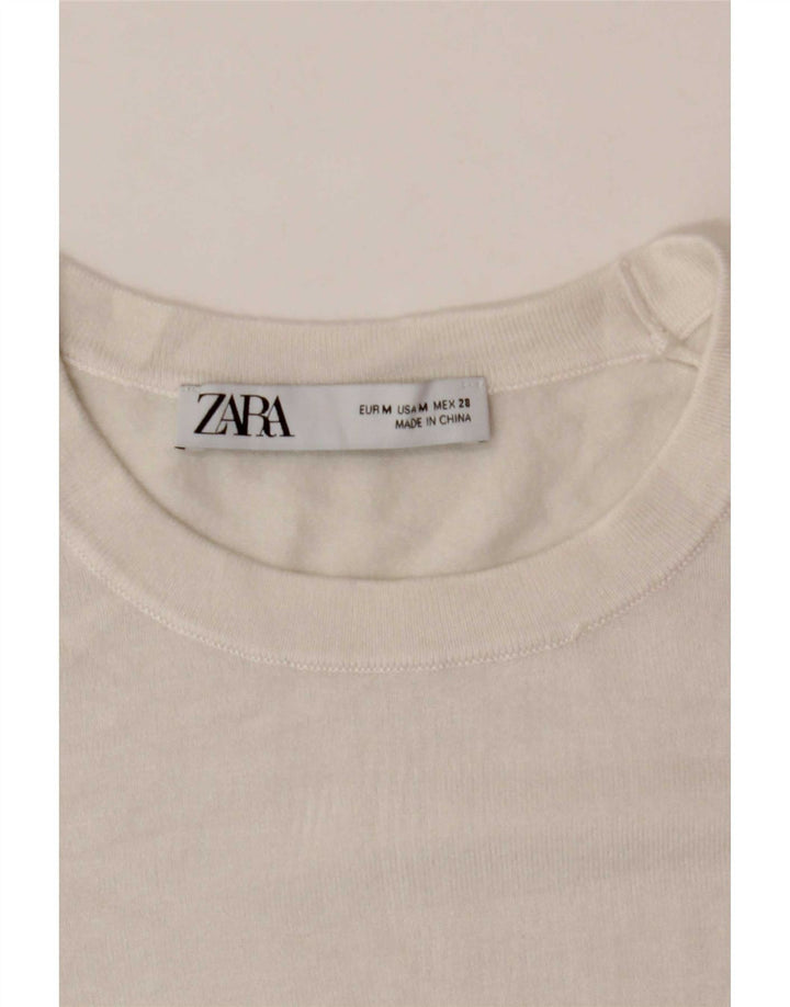 Zara Γυναικείο πουλόβερ με λαιμόκοψη UK 12 Medium White